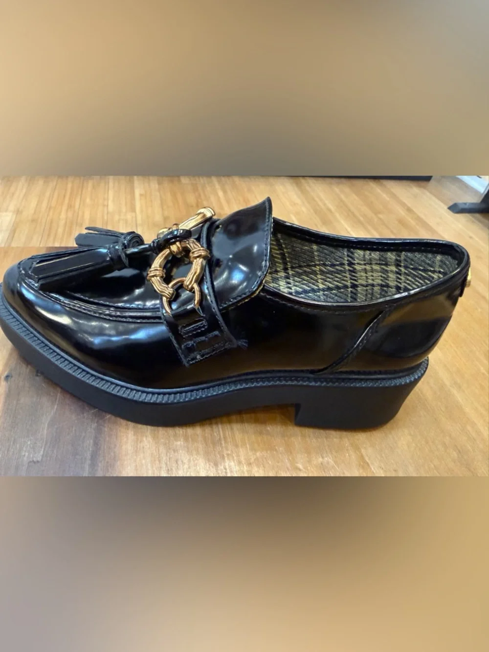 NWT Circus by Sam Edelman Patent Black Tassel Loafers with Gold Accent 6.5